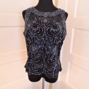 Vintage Women's Jkara New York Black Beaded Evening Shirt / Blouse Size L